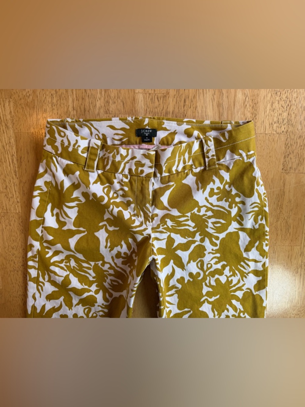 J. Crew City Fit Cropped Pants Womens Size 6 Floral Yellow Cotton Blend - Picture 4 of 9